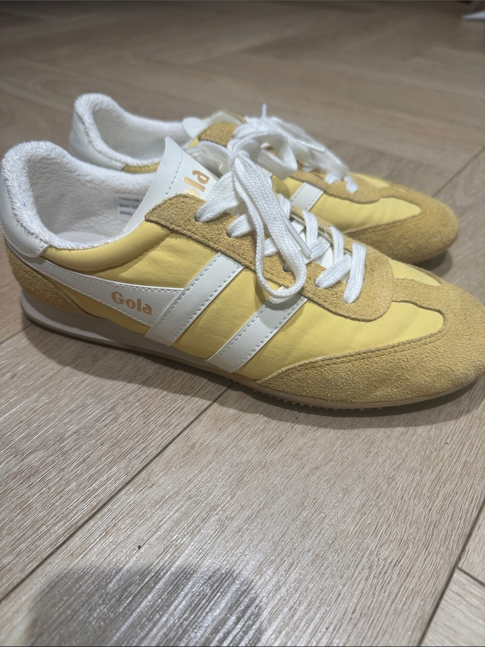 Gola Women's Pale Yellow Retro Sneakers with White Stripes